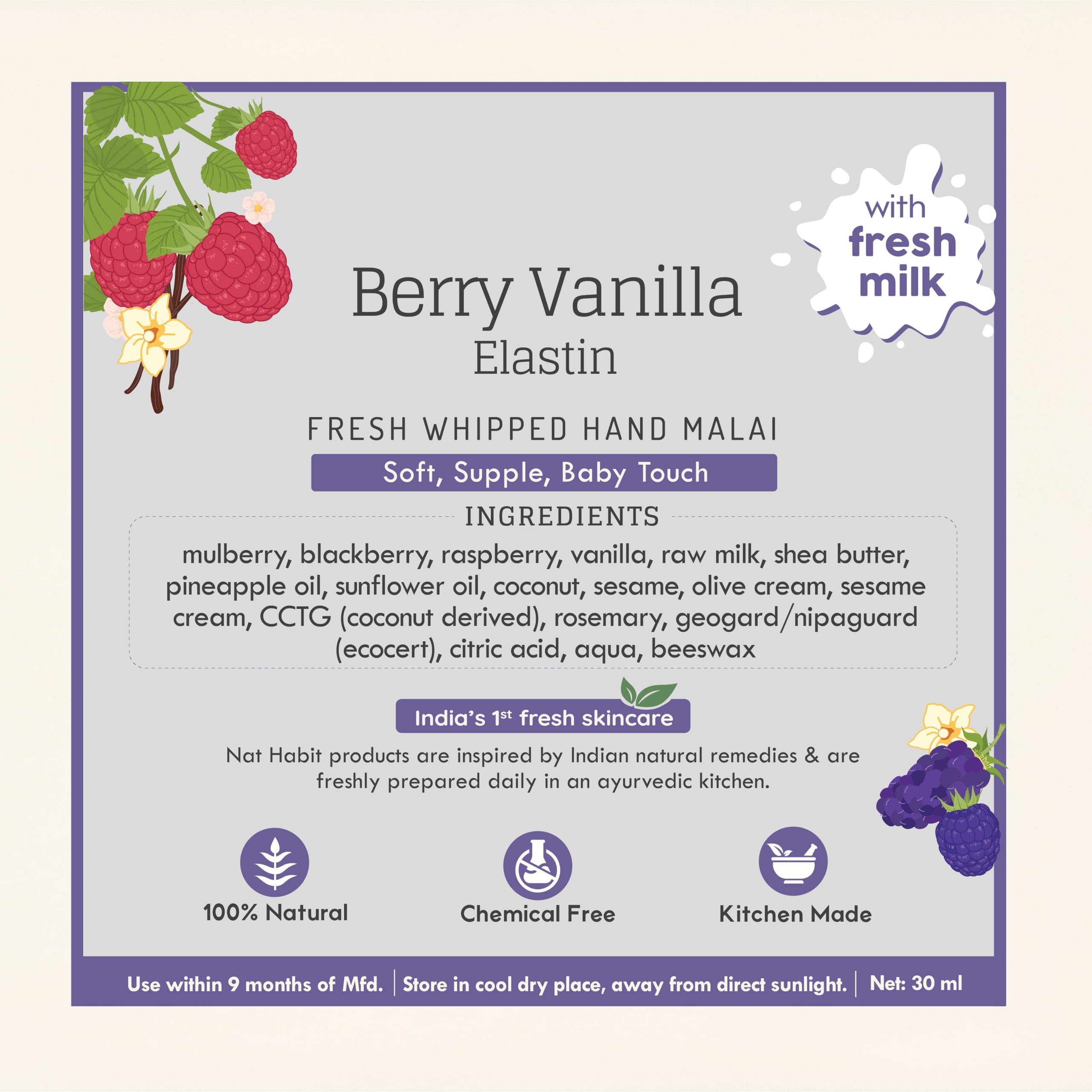 Nat Habit Berry Vanilla Hand Cream Fresh Whipped Hand Malai With Shea Butter For Men & Women, Hands Soft, Supple, Baby Touch Moisturization, Chemical Free (30 ml) – view 6