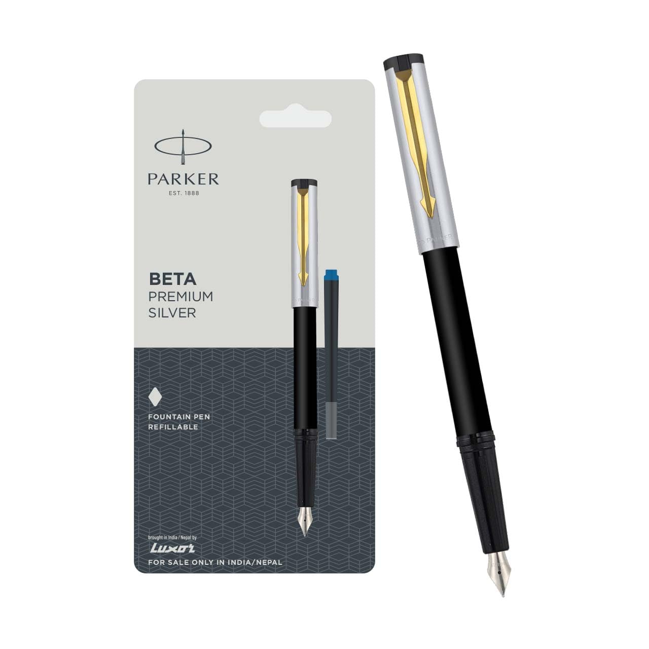 Gold Parker Beta fountain pen with blue ink cartridge included