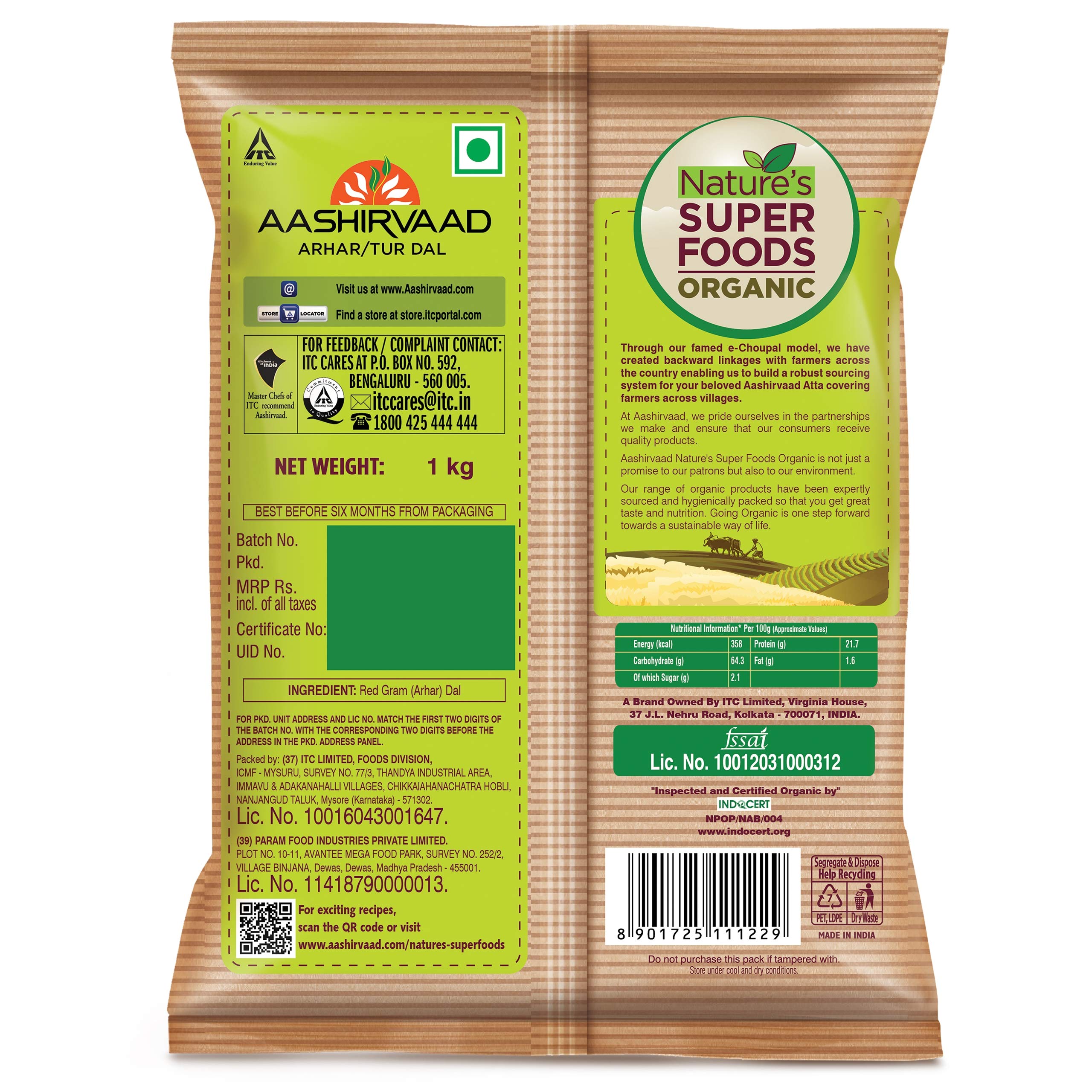 Aashirvaad Nature's Super Foods Organic Arhar/Tur Dal Pouch, 1 kg & Aashirvaad Nature's Super Foods Gluten Free Flour Pouch, 1 kg – view 3