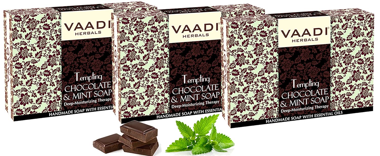 Boxed Vaadi Herbals chocolate mint soap three 75g bars