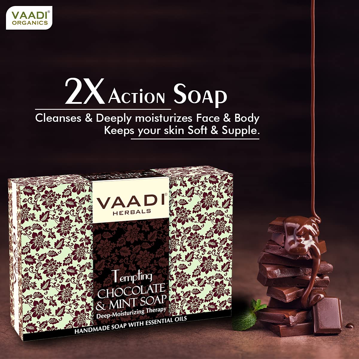 Vaadi Herbals Value Tempting Chocolate and Mint Soap, Deep Moisturising Therapy, 3 x 75g – view 4