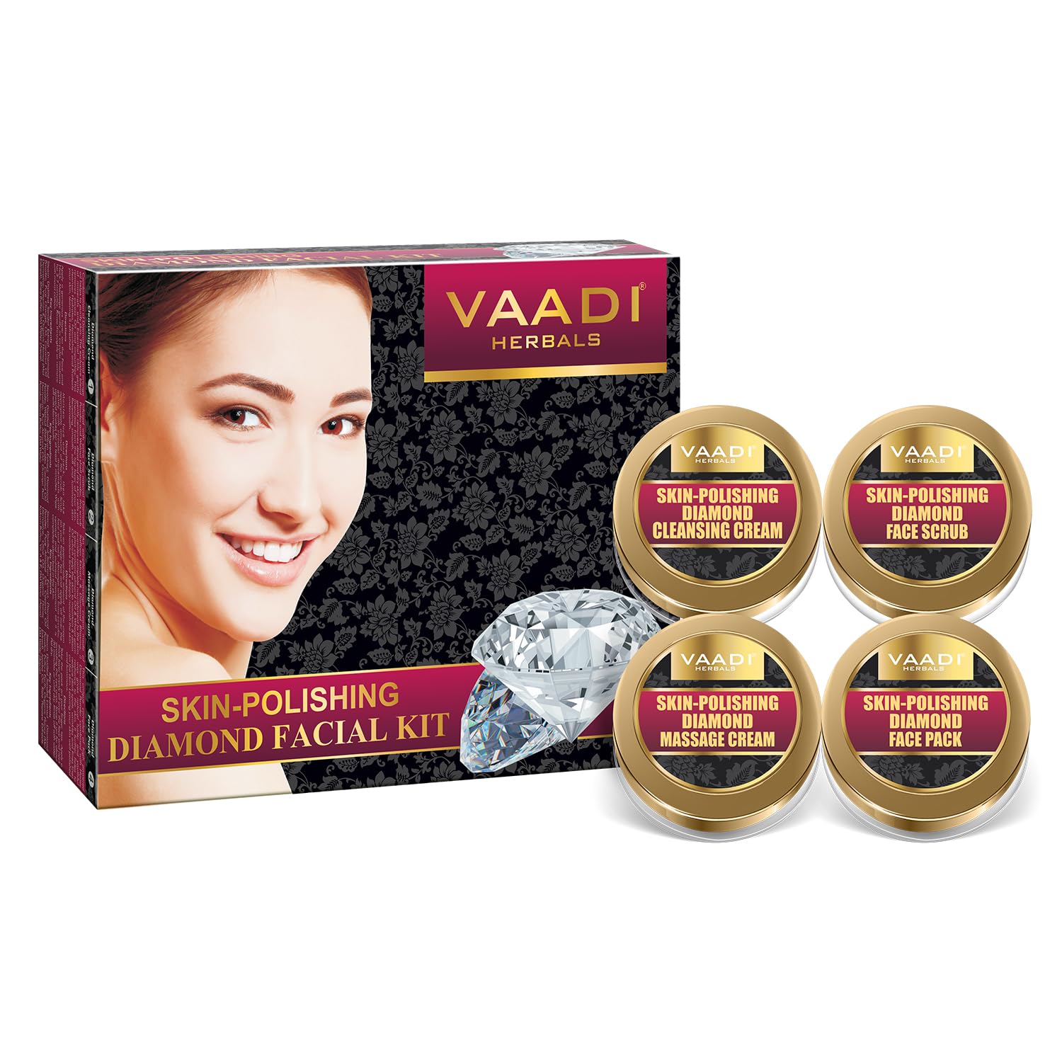 Front pack of Vaadi Herbals diamond facial kit 110 g