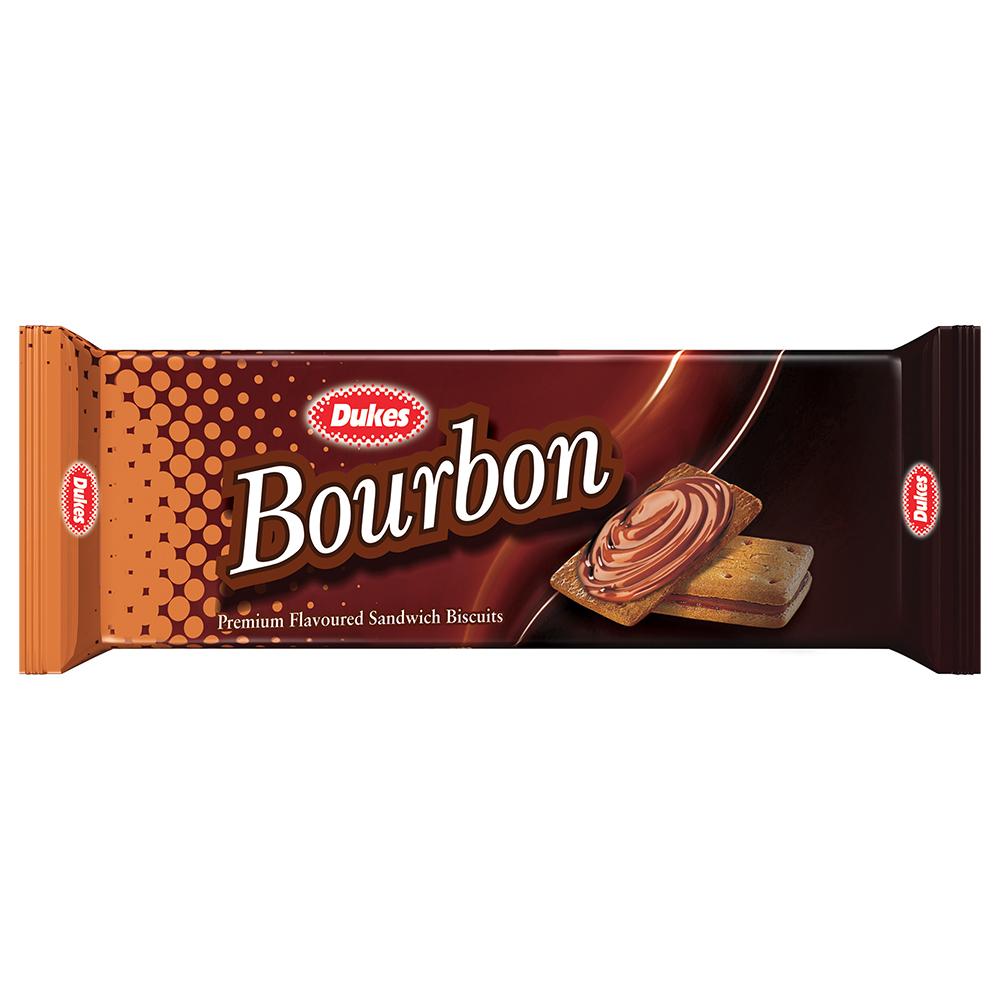 Dukes Bourbon chocolate cream sandwich biscuits in 125 g pouch