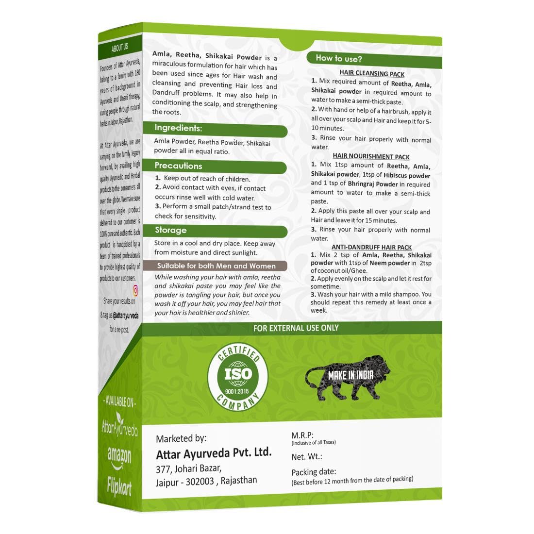 Attar Ayurveda Amla, Reetha, Shikakai powder for Hair growth – view 2