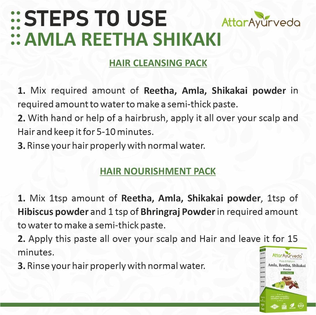 Attar Ayurveda Amla, Reetha, Shikakai powder for Hair growth – view 4