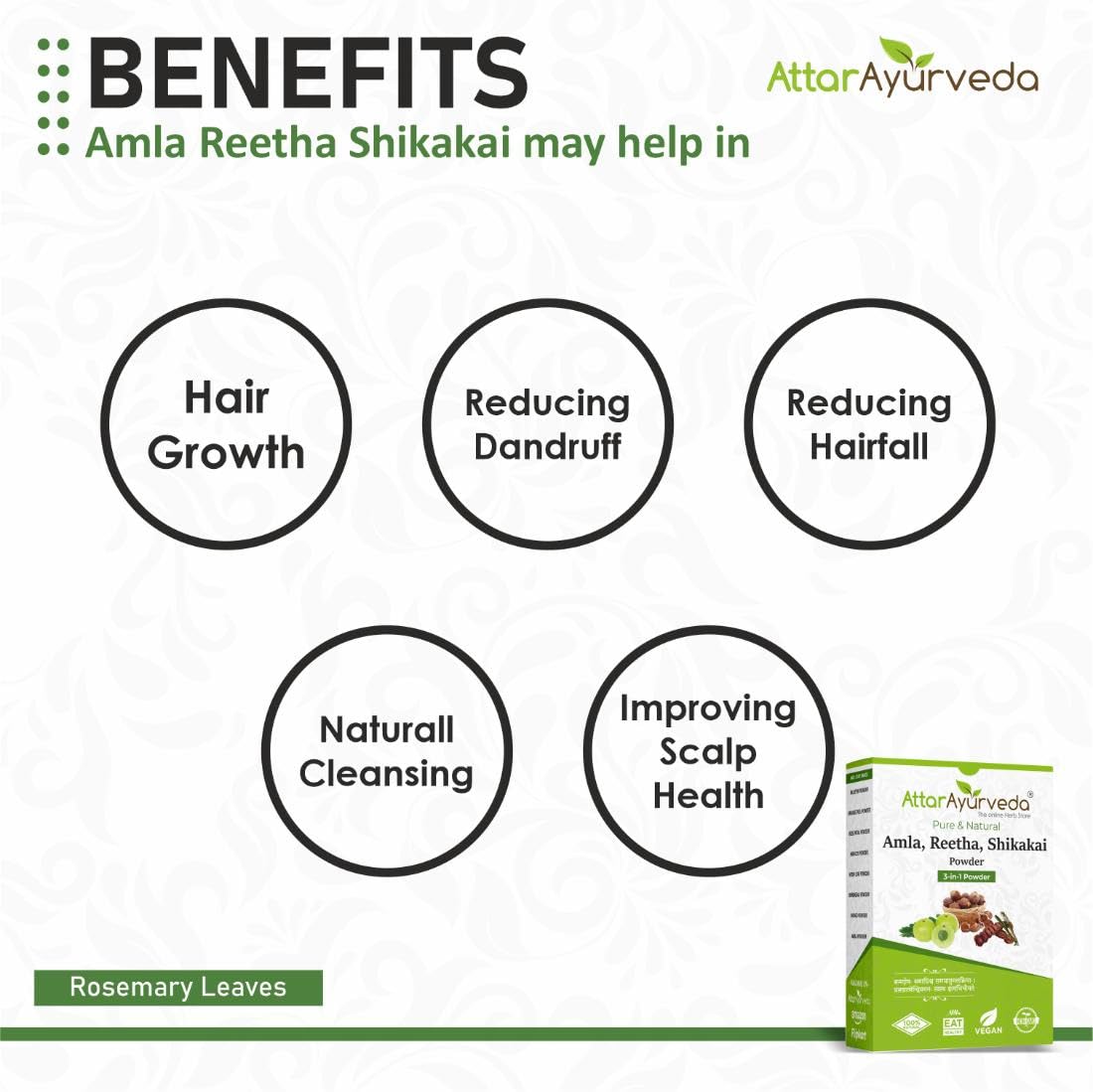 Attar Ayurveda Amla, Reetha, Shikakai powder for Hair growth – view 5