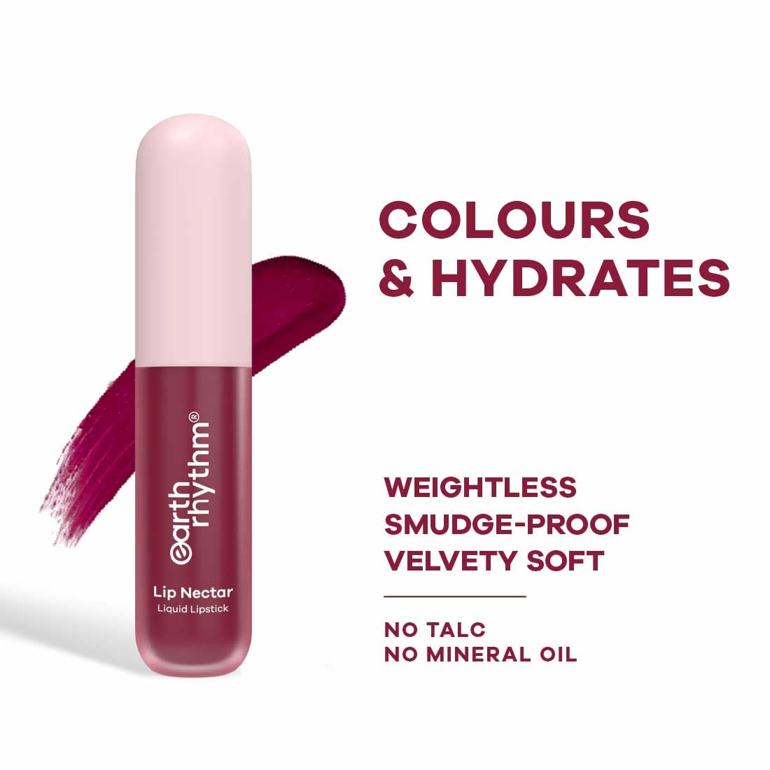 Earth Rhythm Lip Nectar Matte Liquid Lipstick, Weightless, Never Drying, No Mineral Oil 5g - Berry – view 2