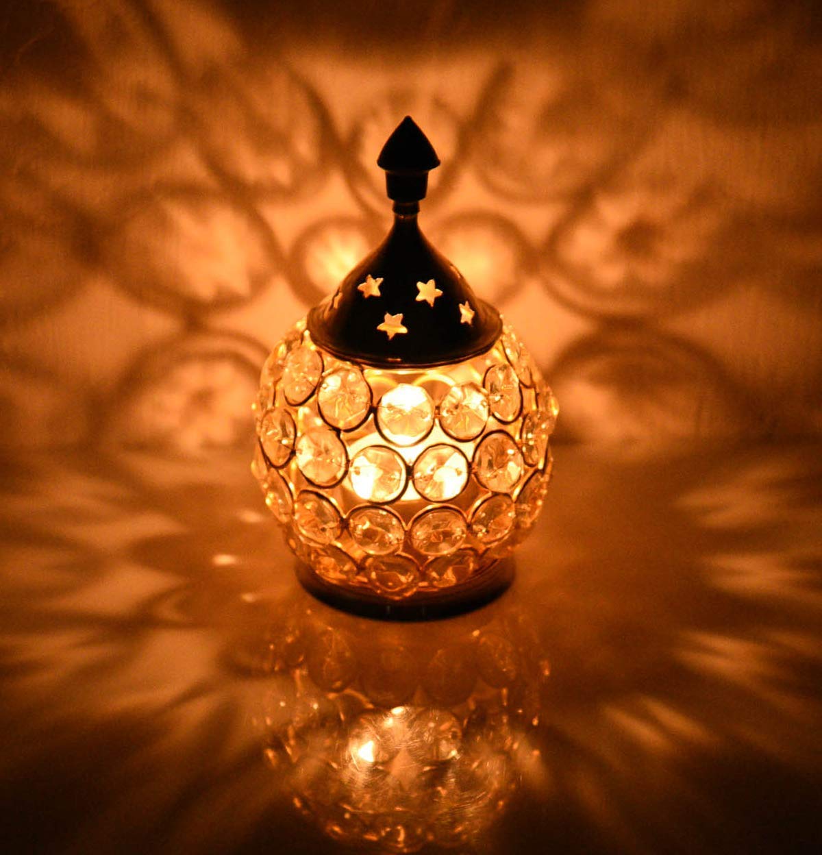 Collectible India Akhand Diya for Puja | Diyas Decorative Brass Crystal Oil Lamp | Diwali Decoration Item - Lantern Oval Shape Diwali Gifts | Return Gift | Home Decor Puja Lamp