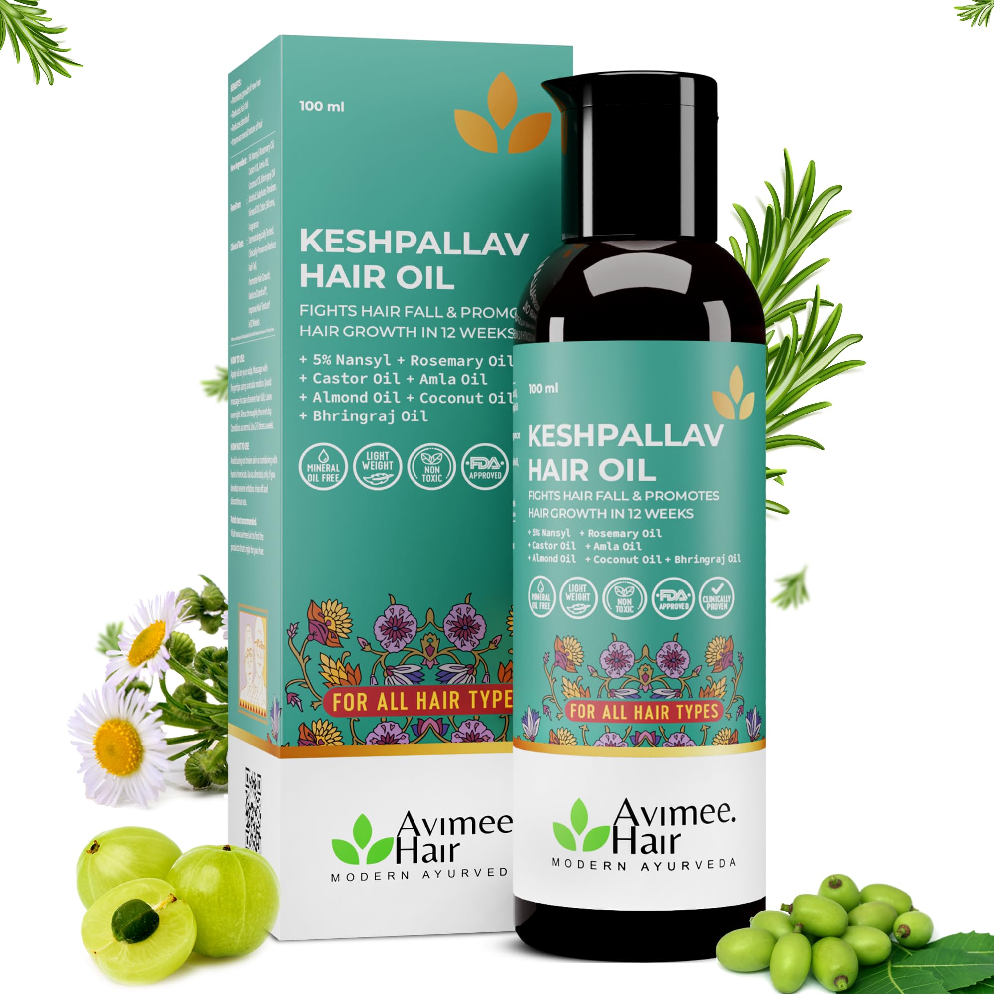 Avimee Herbal Keshpallav Hair Oil (100 ml) & Hairtone PV 1 Scalp Spray (100 ml) & Shakuntala Hair Shampoo (200 ml) & Radha hair Conditioner (200 ml) Combo Pack – view 2