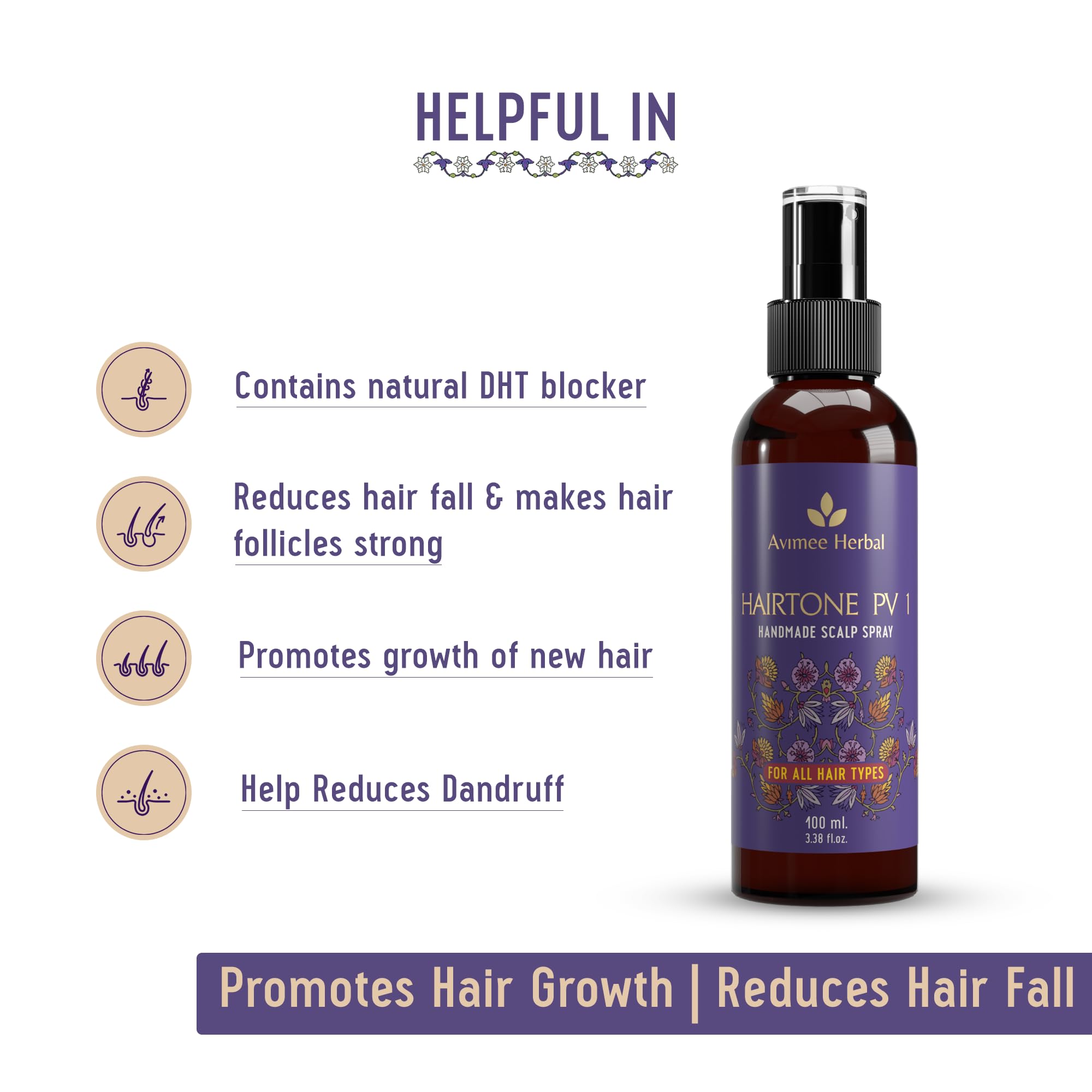 Avimee Herbal Keshpallav Hair Oil (100 ml) & Hairtone PV 1 Scalp Spray (100 ml) & Shakuntala Hair Shampoo (200 ml) & Radha hair Conditioner (200 ml) Combo Pack – view 7