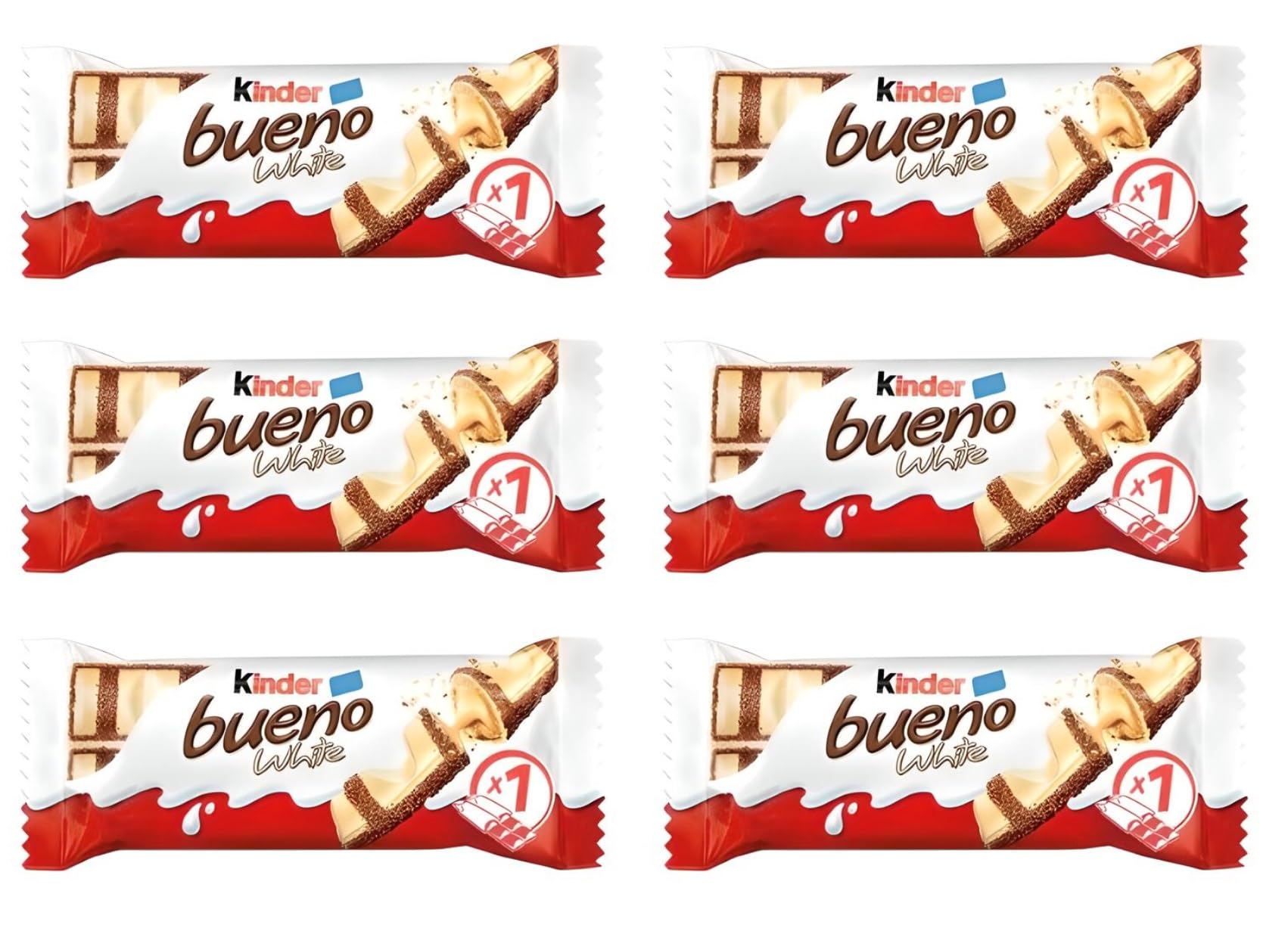 Kinder Bueno White Chocolate With Crunchy Hazelnut Pieces Perfect Balance of sweetness Creamy And Delicious Each 39gm (Pack Of 6) – view 1