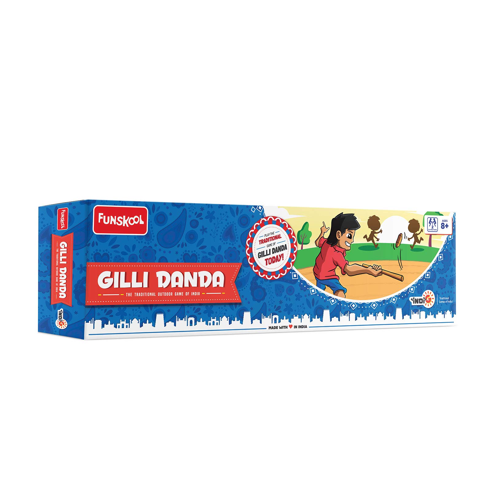 Funskool traditional Gilli Dhanda game with wooden playing pieces