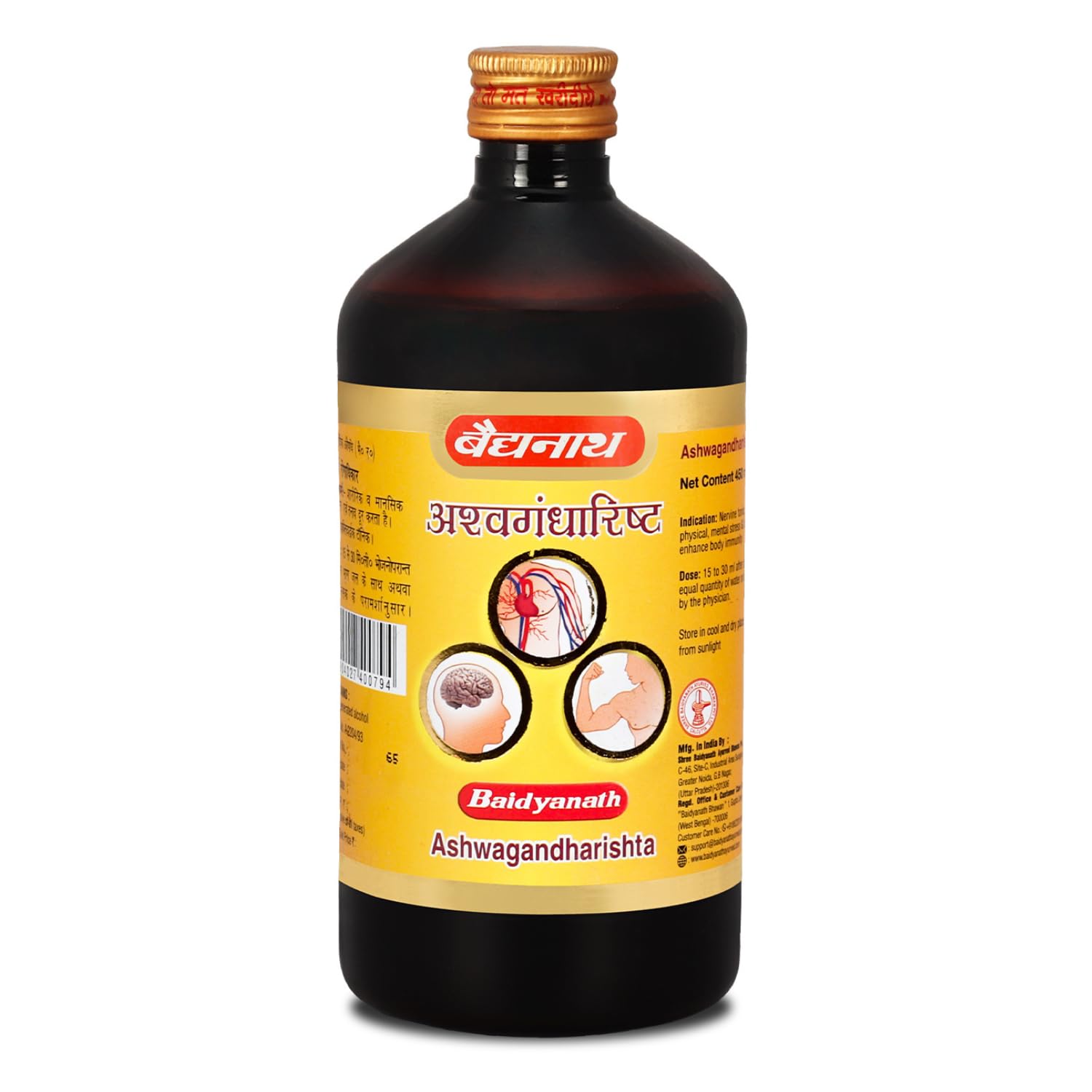 Baidyanath Ashwagandharishta herbal liquid tonic 450 ml bottle
