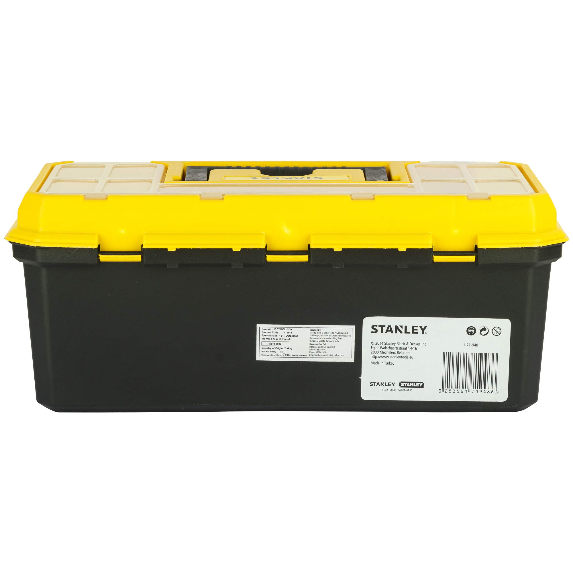 STANLEY 1-71-948 13'' Organized Maestro Heavy-Duty Portable Plastic Essential Toolbox With Clear Top Lid & Removable Tray Compartment For Easy & Convenient Storage,1 Year Warranty,YELLOW,32x13.5x15 cm – view 5