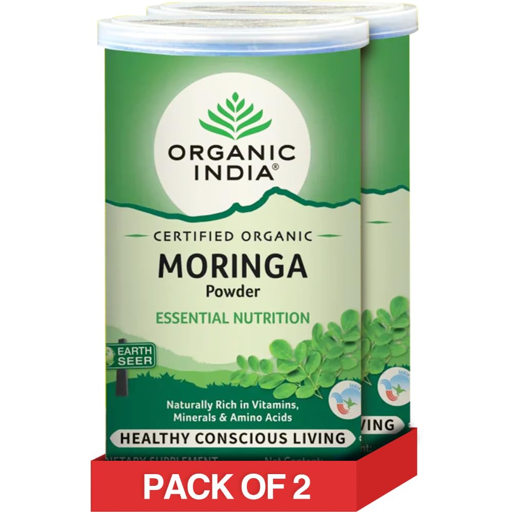 Organic India moringa leaf powder two 100g boxes