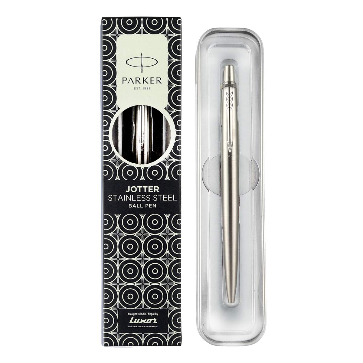 Silver Parker Jotter ball pen with stainless steel body