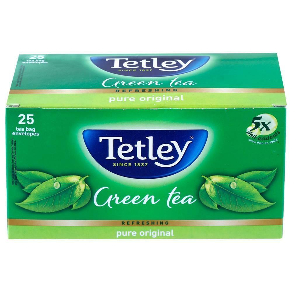 Box of Tetley Pure Original low caffeine green tea bags