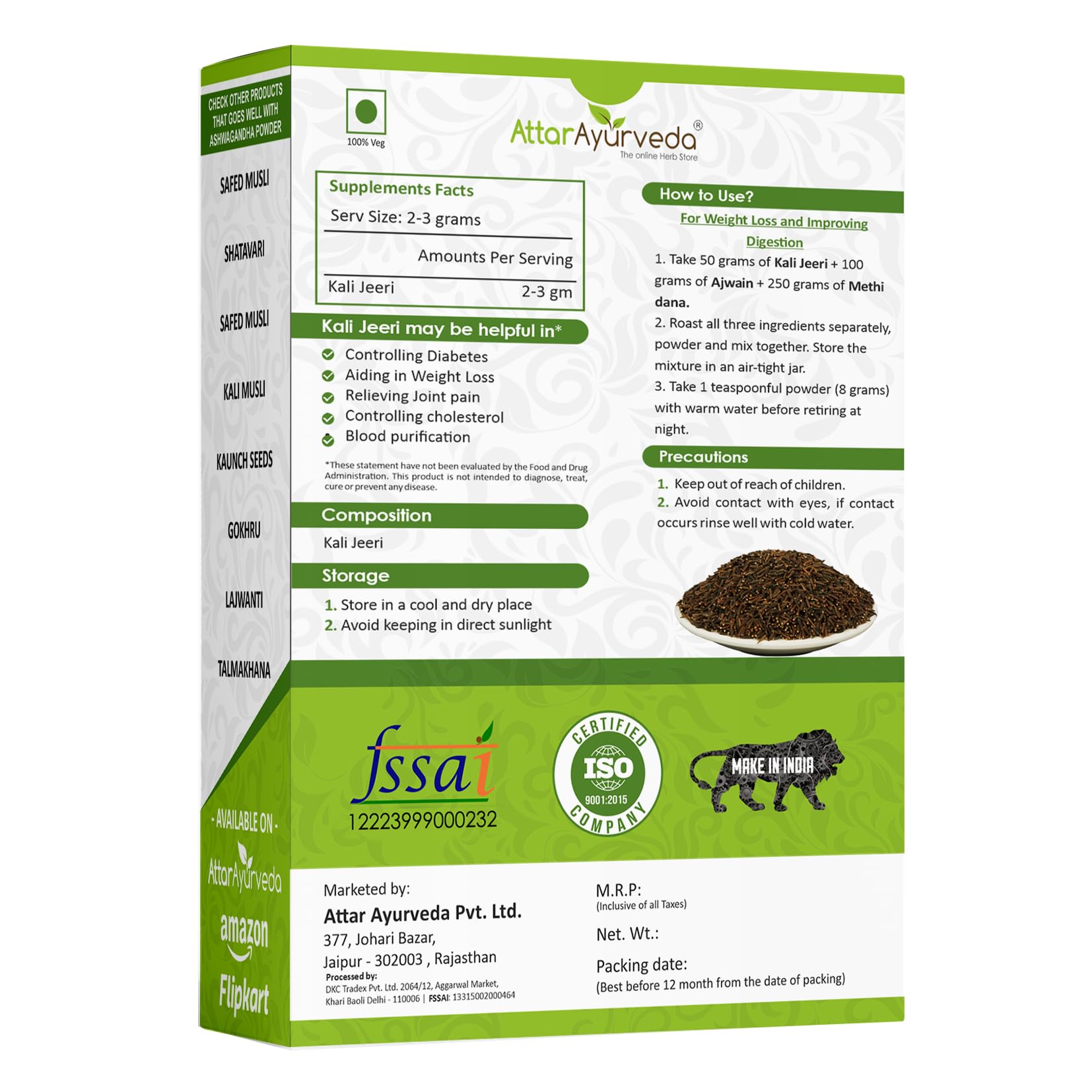 Attar Ayurveda Original Kali Jeeri - 100 grams – view 2