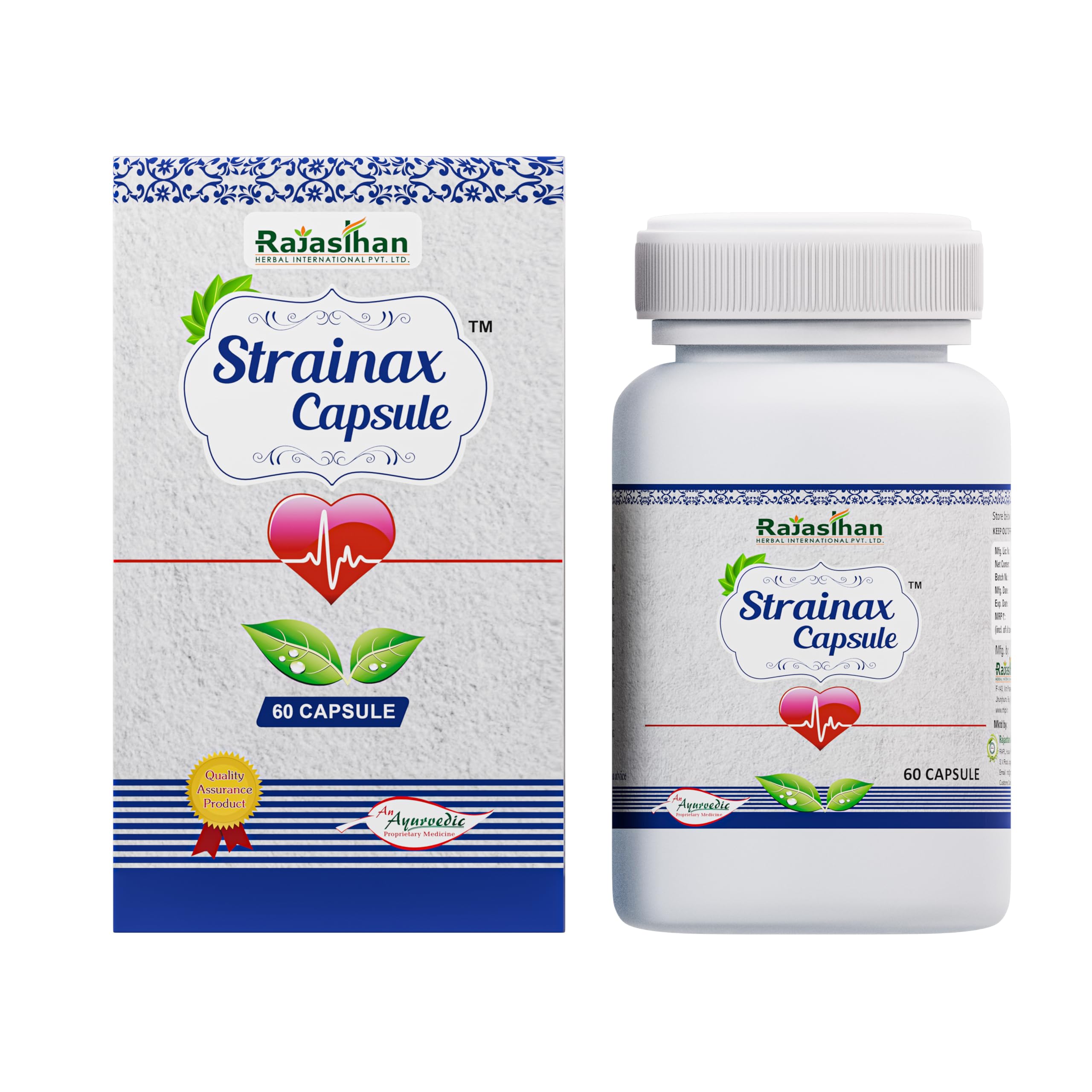 Strainax capsule bottle front view with 60-capsule labeling