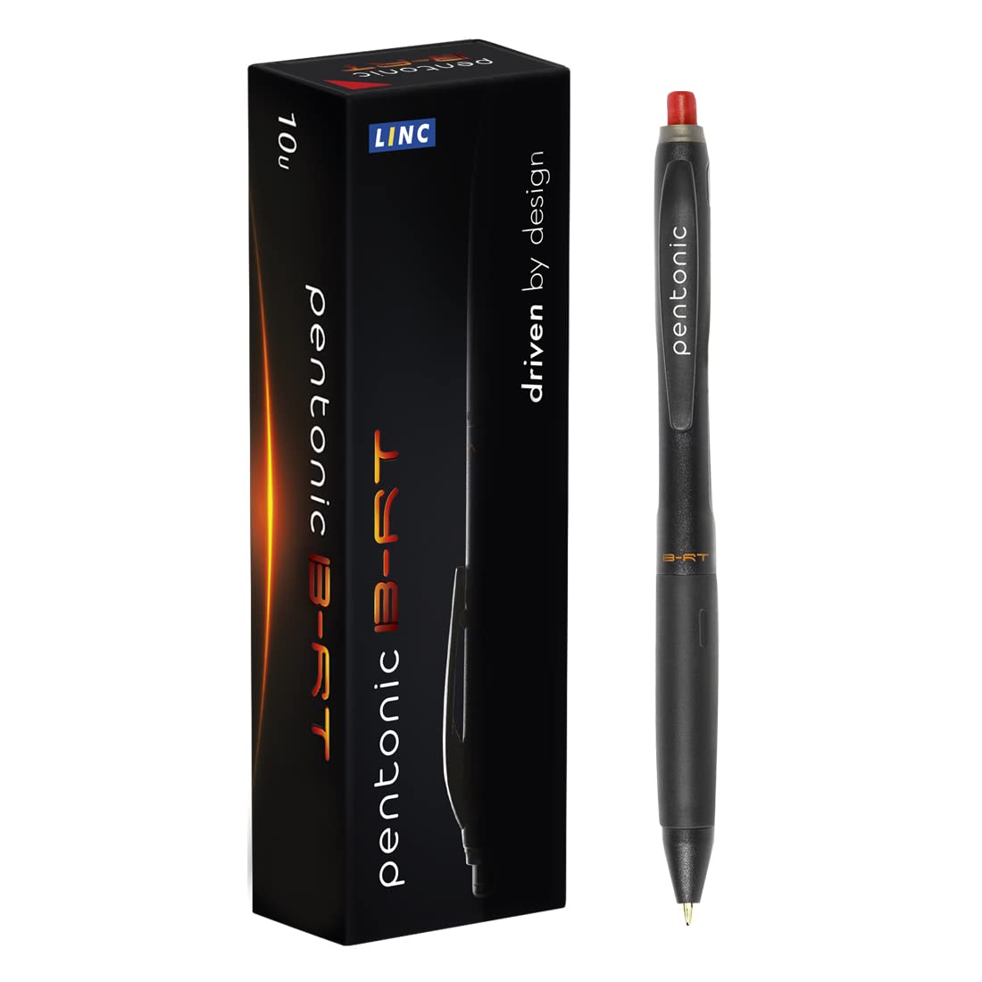 Set of 10 Pentonic red retractable ball pens in blister pack