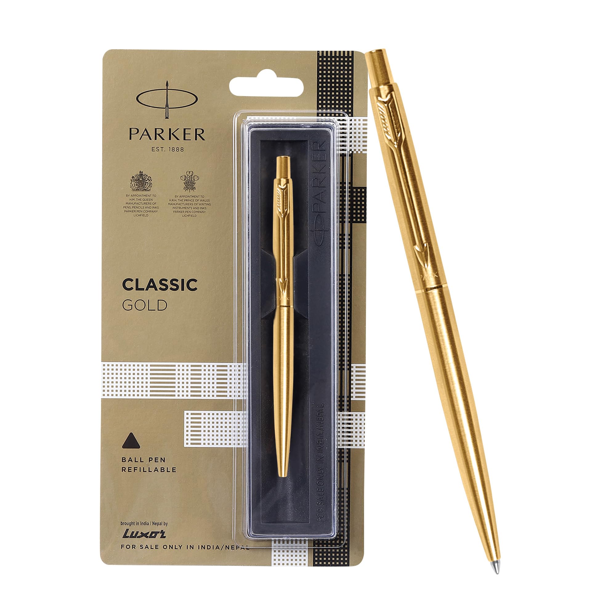 Stainless steel Parker ball pen with gold trim for writing