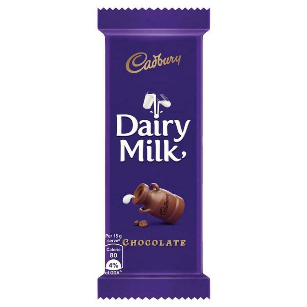 Cadbury Dairy Milk chocolate bar with smooth milk chocolate squares