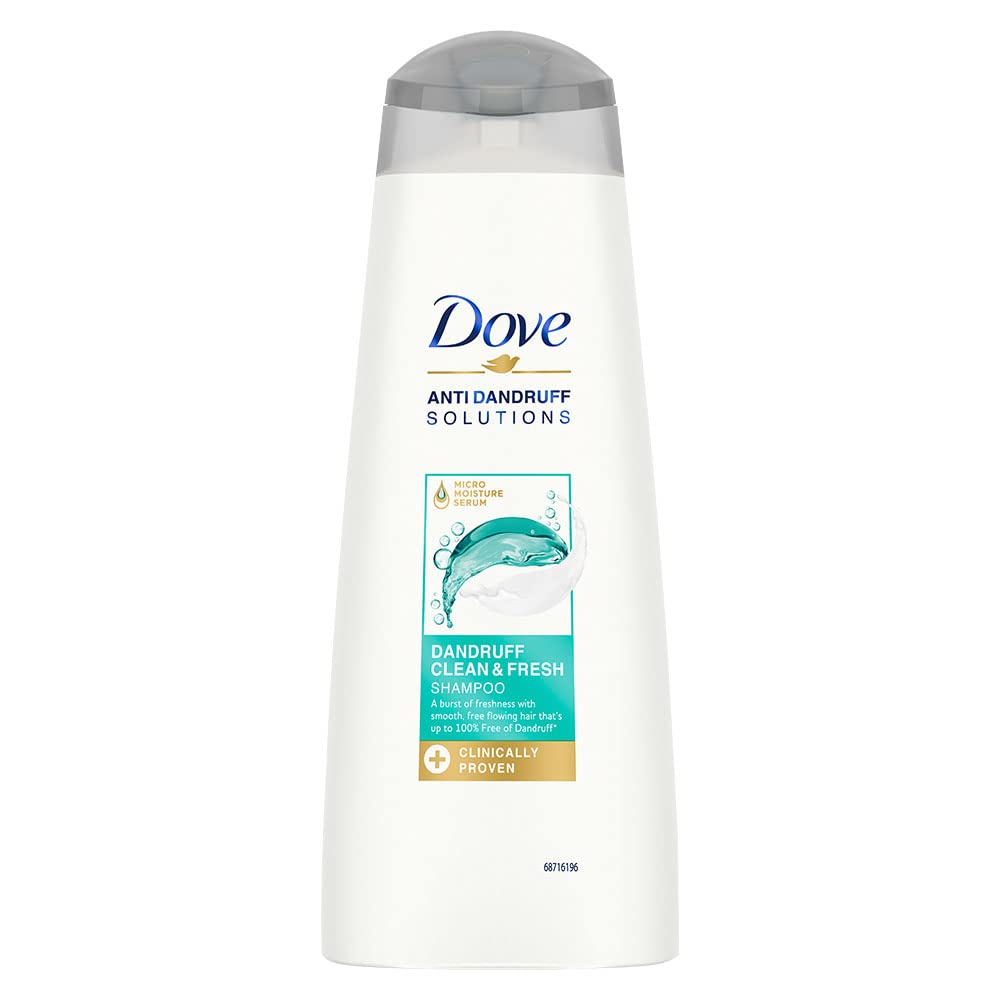 Dove anti-dandruff shampoo bottle with Clean & Fresh label