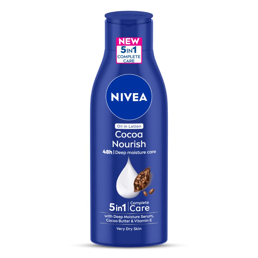 Front view of Nivea Cocoa Nourish body lotion 200ml bottle
