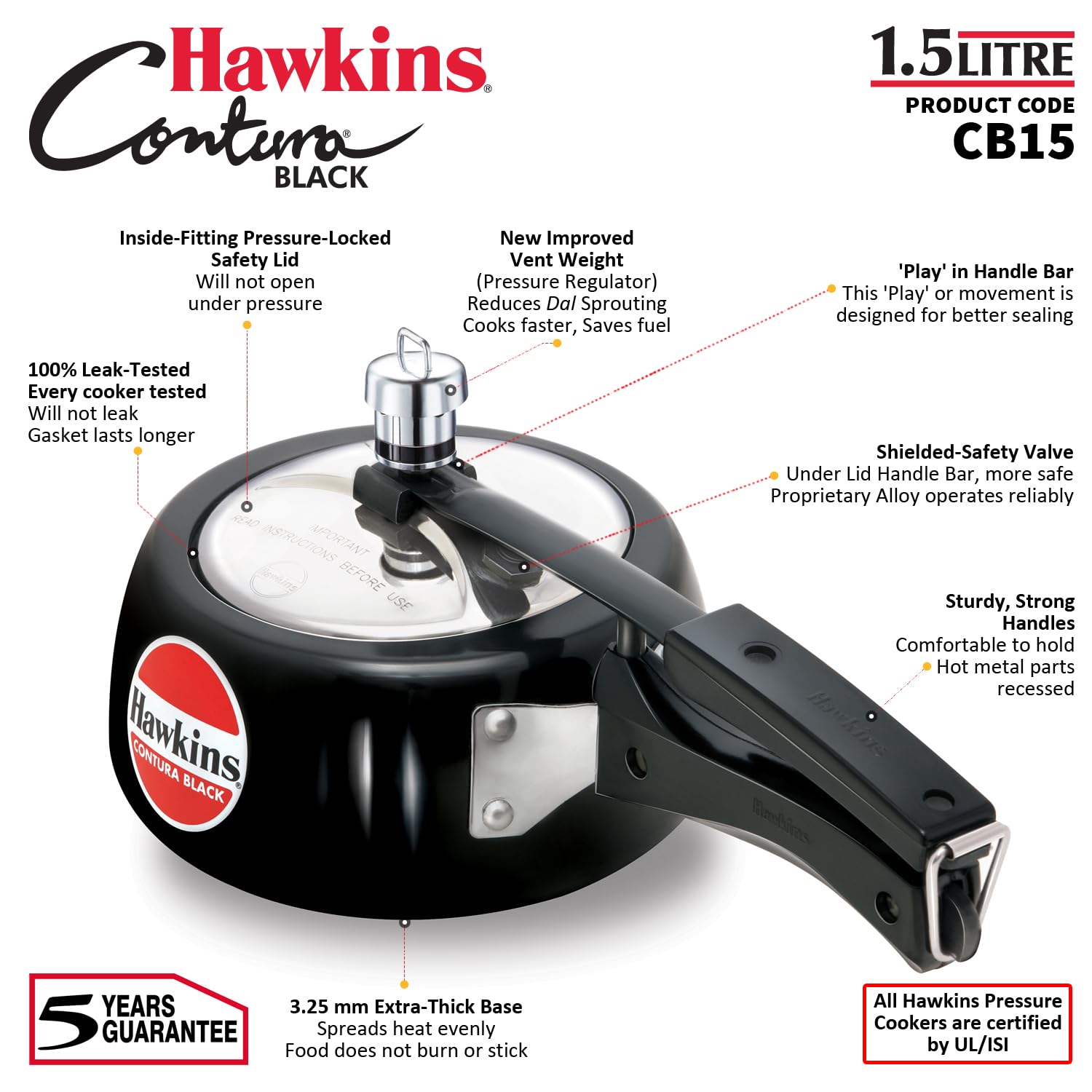 Hawkins Contura Black 1.5 litre Pressure Cooker – view 8