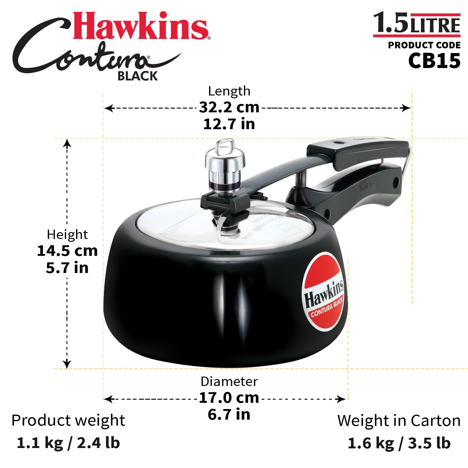 Hawkins Contura Black 1.5 litre Pressure Cooker – view 9