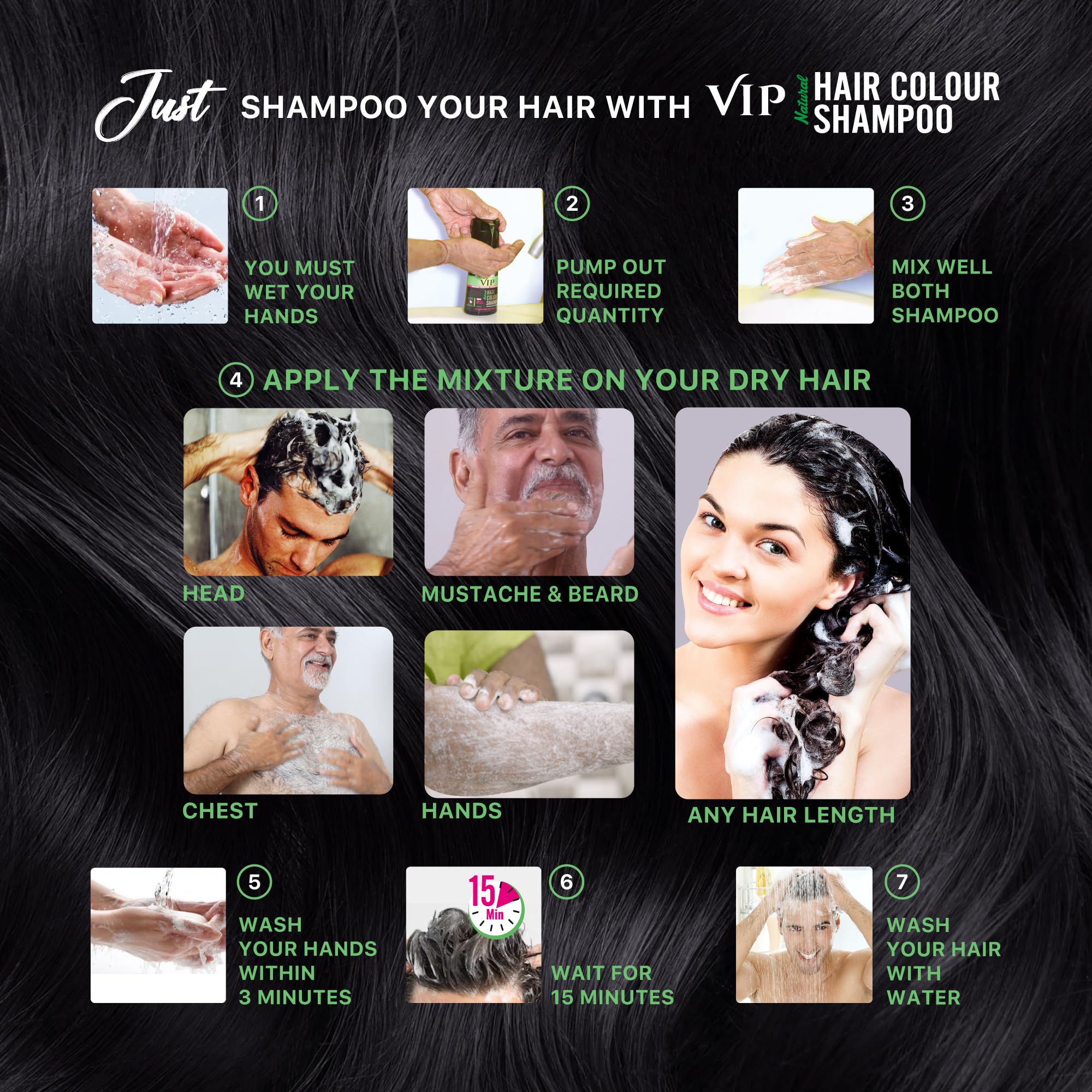 VIP HAIR COLOUR SHAMPOO 180ml Black for Men & Women – view 7