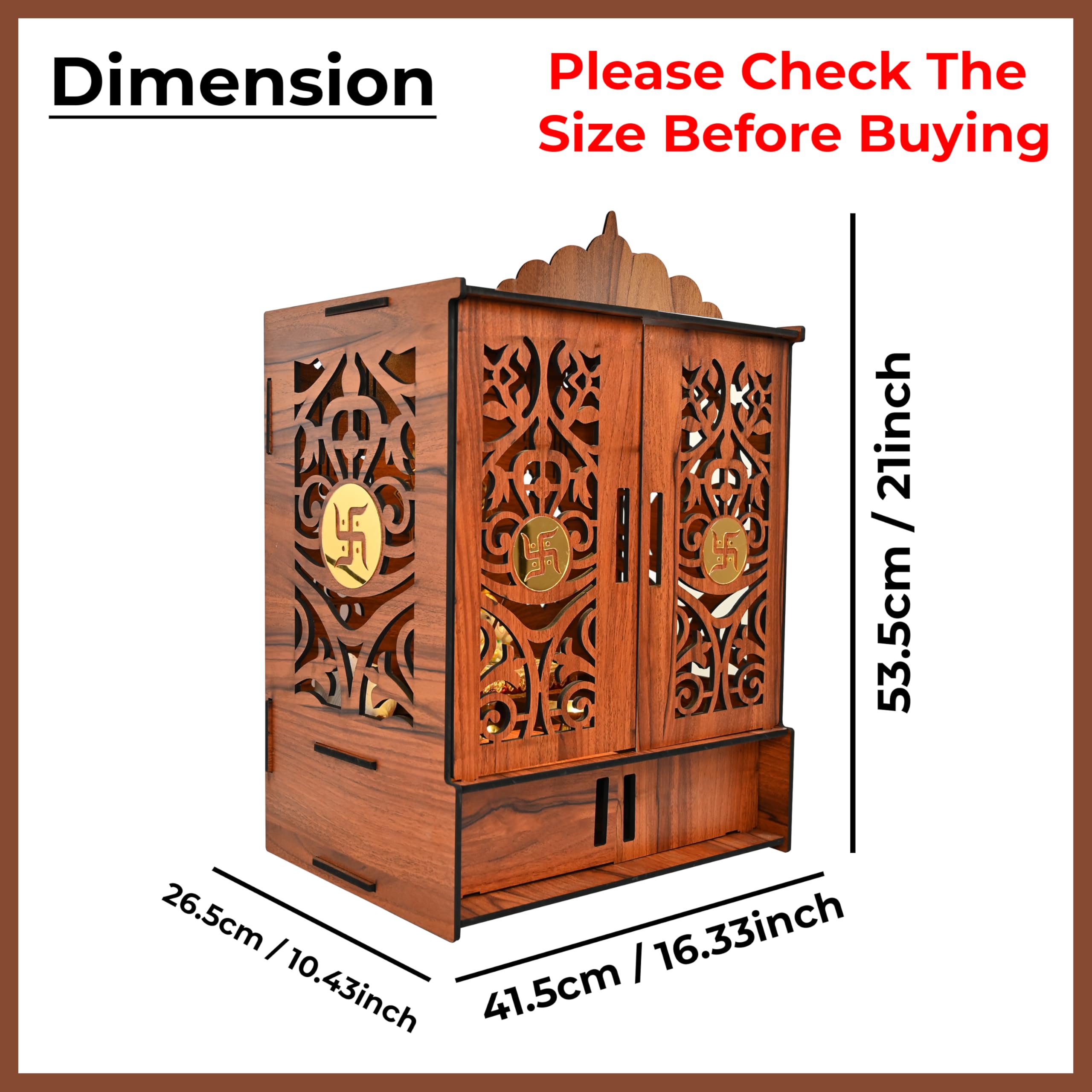 Rousrie Wooden Temple Mandir for Home with Door Cabinets – view 2