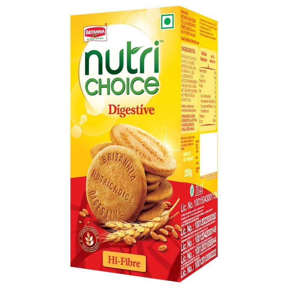 Britannia NutriChoice digestive biscuit pouch showing 250g retail pack