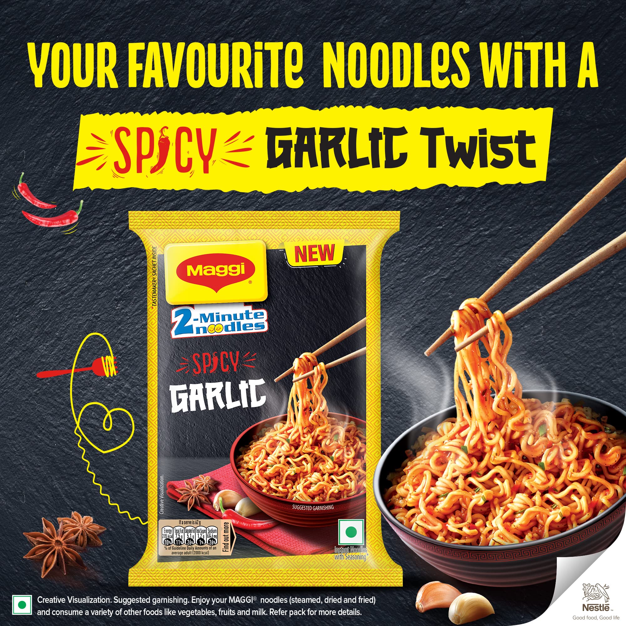 MAGGI 2-Minute Spicy Garlic Noodles, Easy to Cook Instant Noodles, Tasty Twist of Spicy & Garlic, 248g – view 6