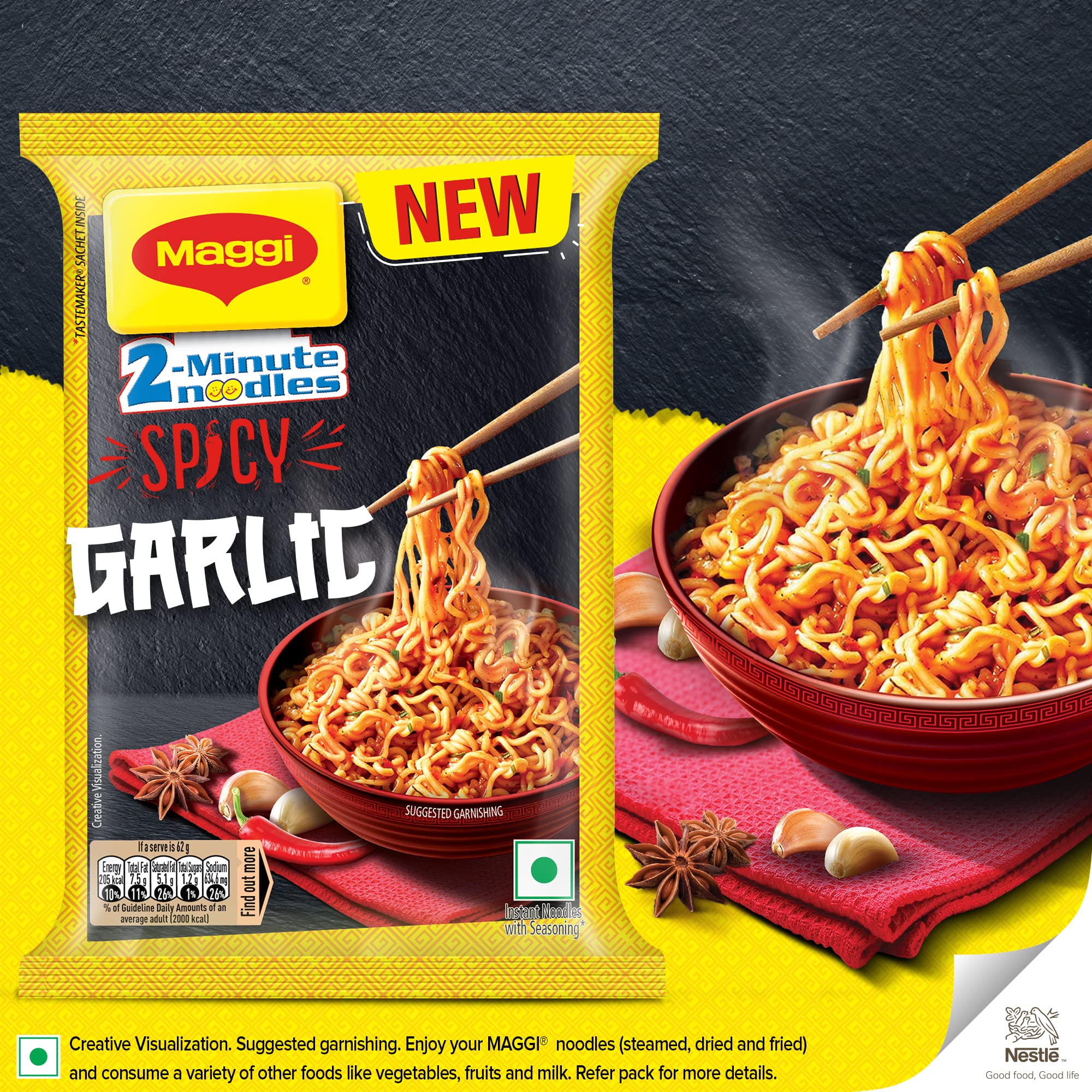 MAGGI 2-Minute Spicy Garlic Noodles, Easy to Cook Instant Noodles, Tasty Twist of Spicy & Garlic, 248g – view 7