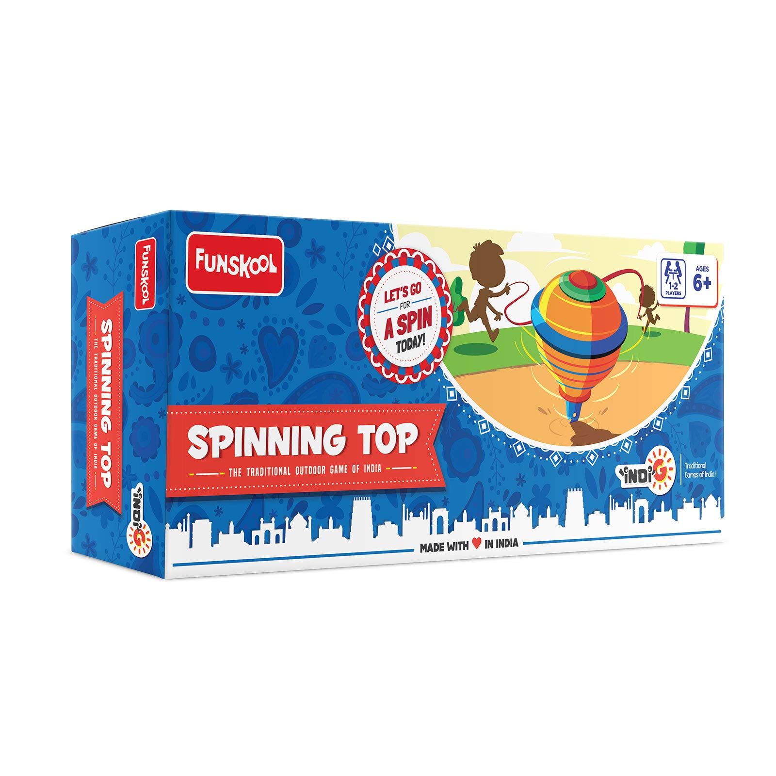 Multicolor wooden spinning tops and ropes from traditional Indian game set