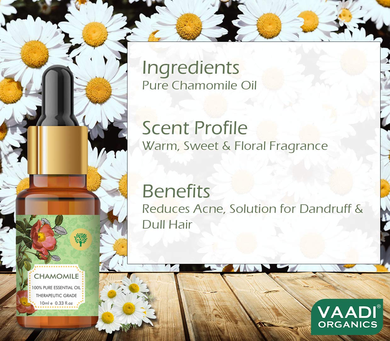 VAADI HERBALS Chamomile Essential Oil - Reduces Blemishes, Evens Skin Tone - Relieves Stress, Better Sleep - 100% Pure Therapeutic Grade, 10 ml – view 4