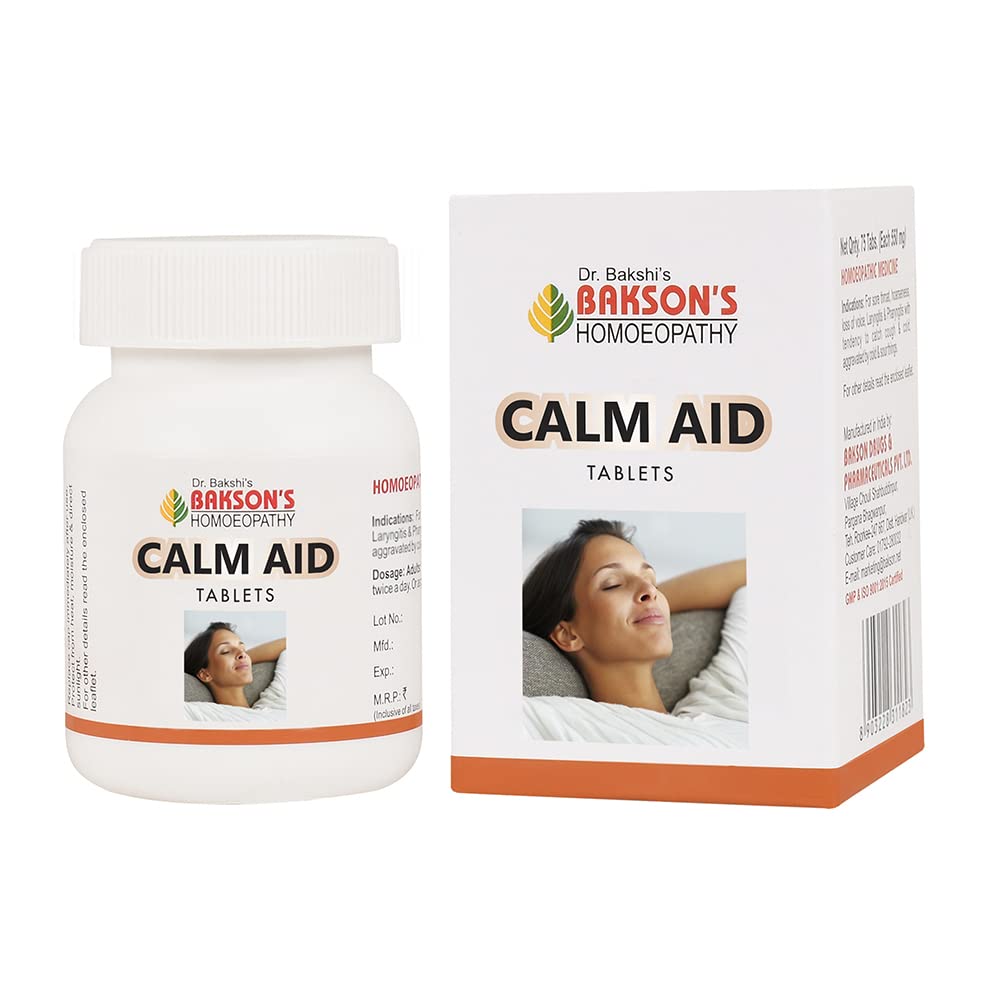 Bakson's Homoeopathy Calm Aid tablets pack with 75-count label
