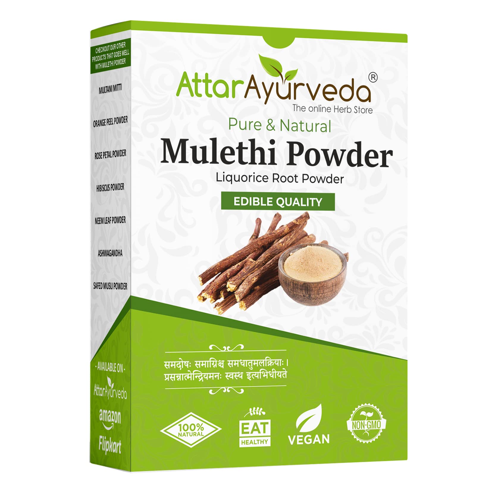 Pure natural mulethi powder jar with licorice root for adult use