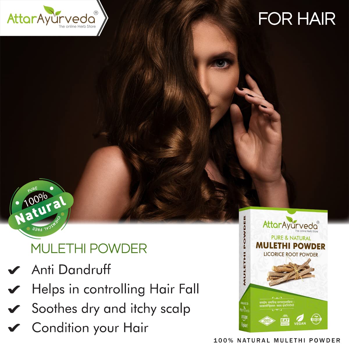Attar Ayurveda Pure & Natural Mulethi Powder For Skin Whitening, Licorice Powder For Body, Skin and Hair, (200gm) – view 5