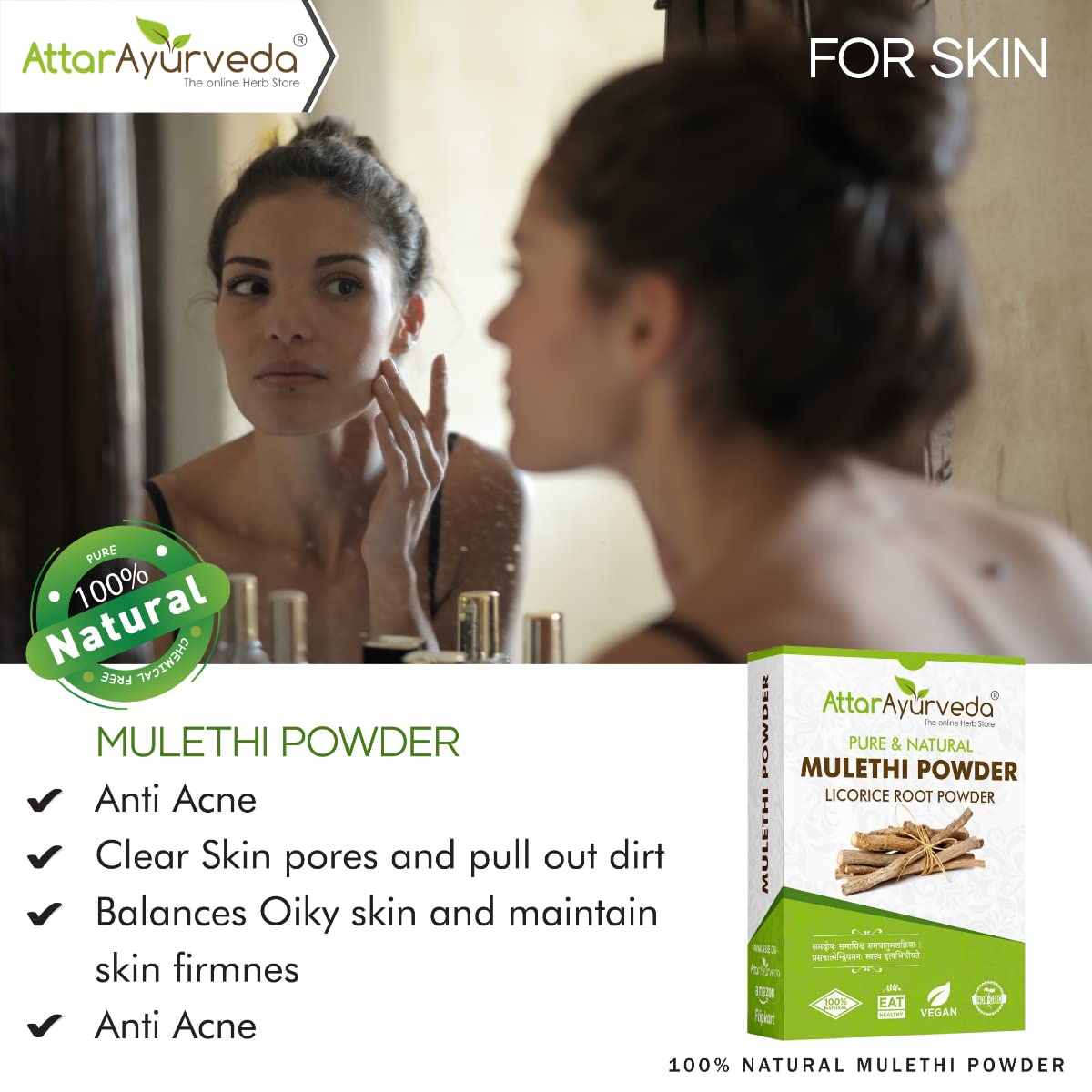 Attar Ayurveda Pure & Natural Mulethi Powder For Skin Whitening, Licorice Powder For Body, Skin and Hair, (200gm) – view 6