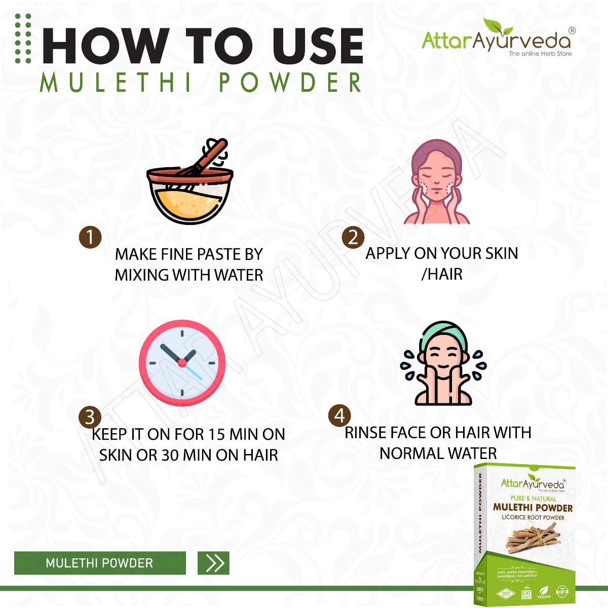 Attar Ayurveda Pure & Natural Mulethi Powder For Skin Whitening, Licorice Powder For Body, Skin and Hair, (200gm) – view 7