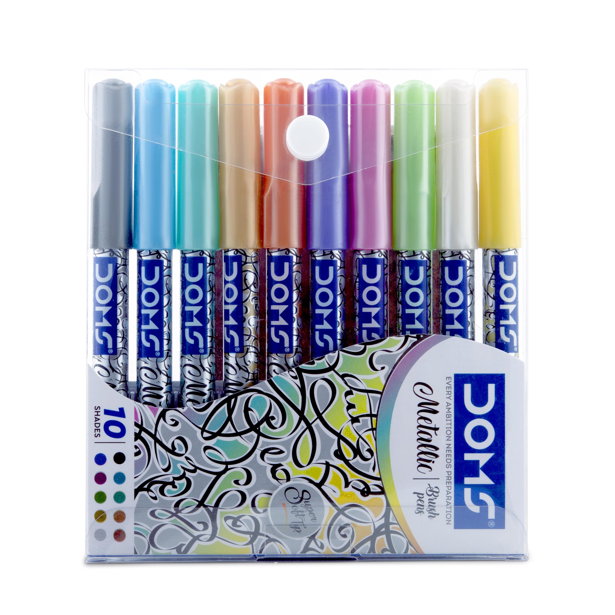 Ten assorted DOMS metallic brush pens for writing and art