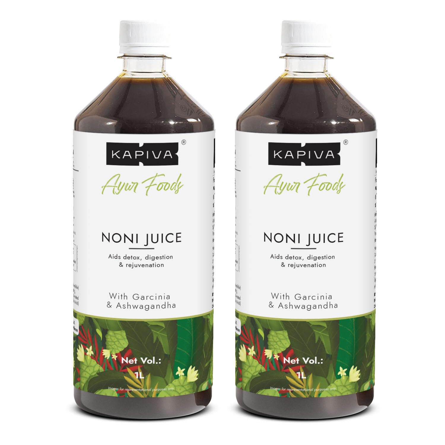 Kapiva Noni Juice 2L pack of 2 bottles front view