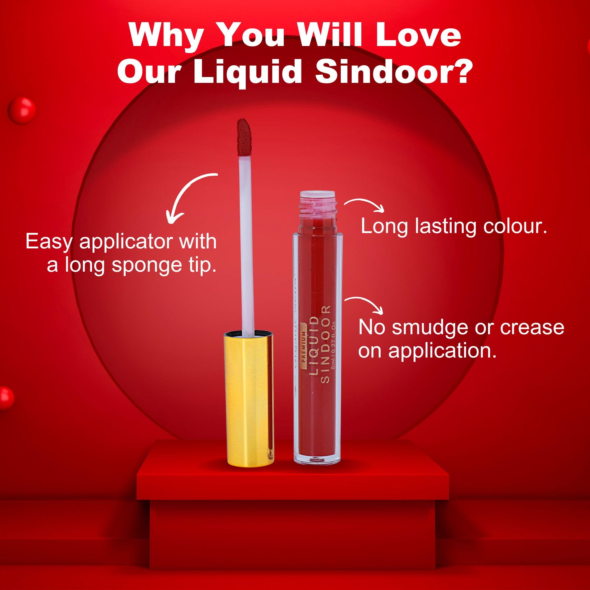 Organic Netra Liquid Sindoor Kumkum Waterproof Long Lasting Smudge Proof Pure and Natural Maroon Color Enriched with Organic Ingredients 8ml (Red) – view 4