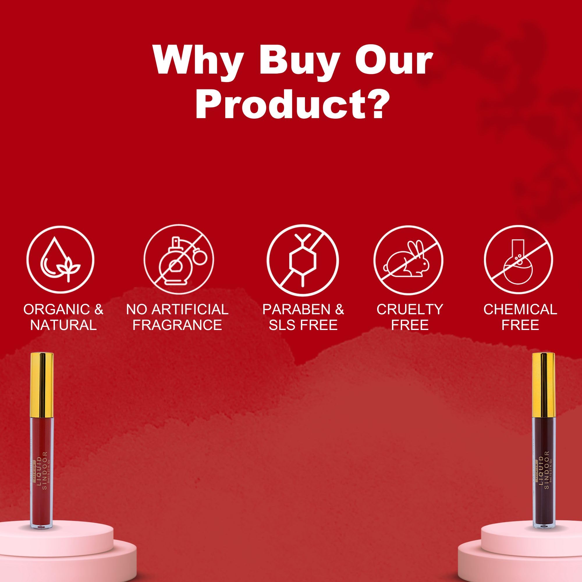 Organic Netra Liquid Sindoor Kumkum Waterproof Long Lasting Smudge Proof Pure and Natural Maroon Color Enriched with Organic Ingredients 8ml (Red) – view 5