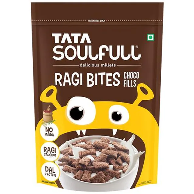 Assorted Soulfull Ragi Bites cereal packs in choco vanilla strawberry flavors