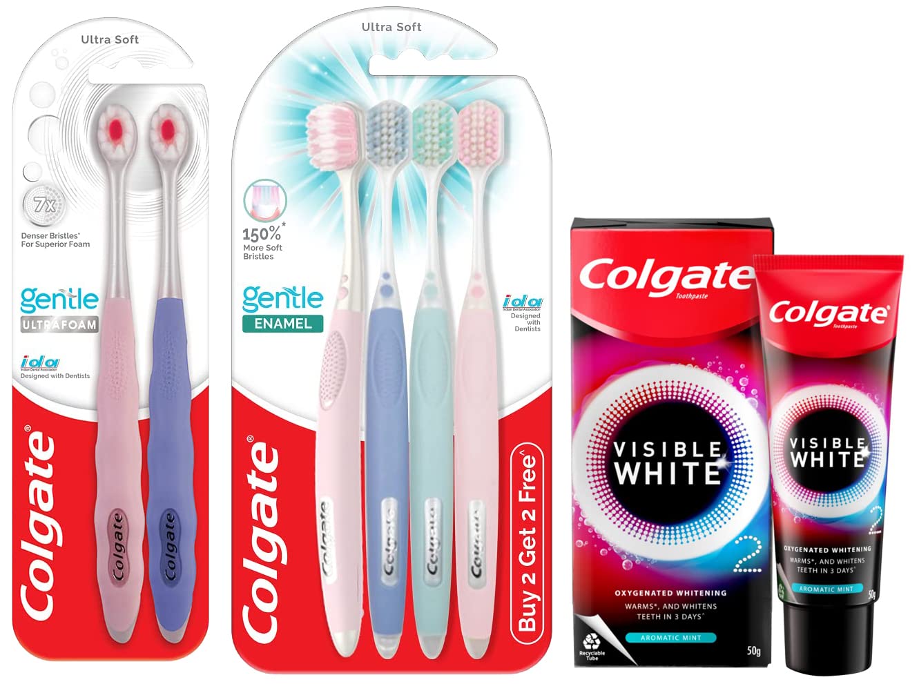 Colgate whitening toothpaste and gentle adult toothbrush set in blister