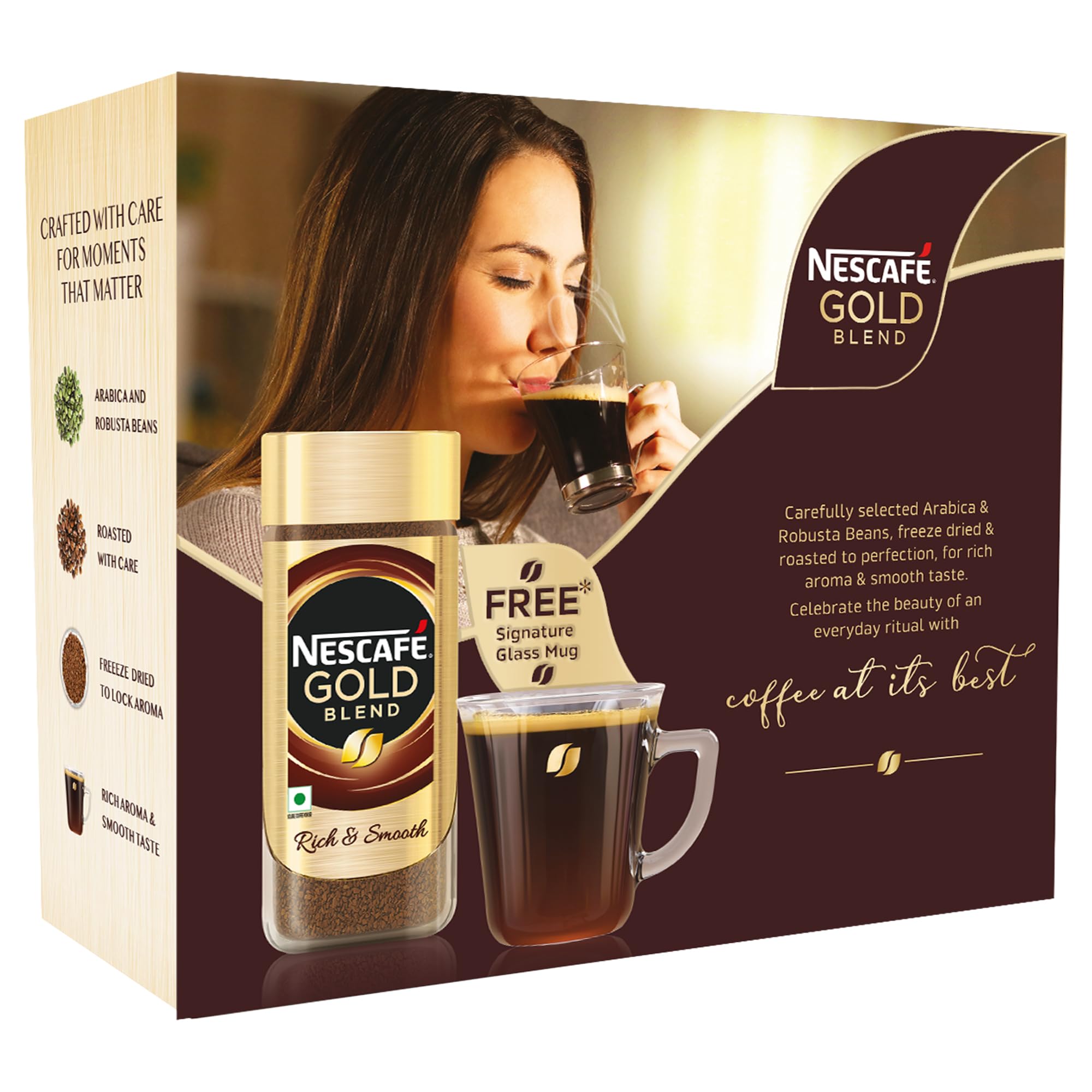 Nescafe Gold Blend Instant Coffee Powder 190 g, Limited Edition Pack with Free Signature Glass Coffee Mug, Rich Aroma & Smooth Taste, Arabica and Robusta Coffee Beans – view 2