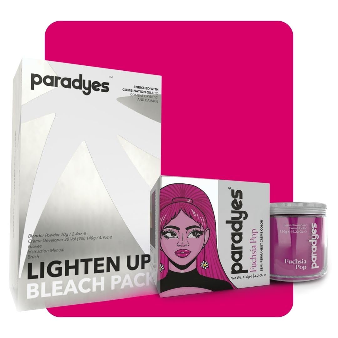 Paradyes Semi-permanent Fuchia Pop DIY Conditioner Based Hair Colour 120 gm and Lighten Up! Bleach Pack 30 Vol. for all Hair Types – view 1